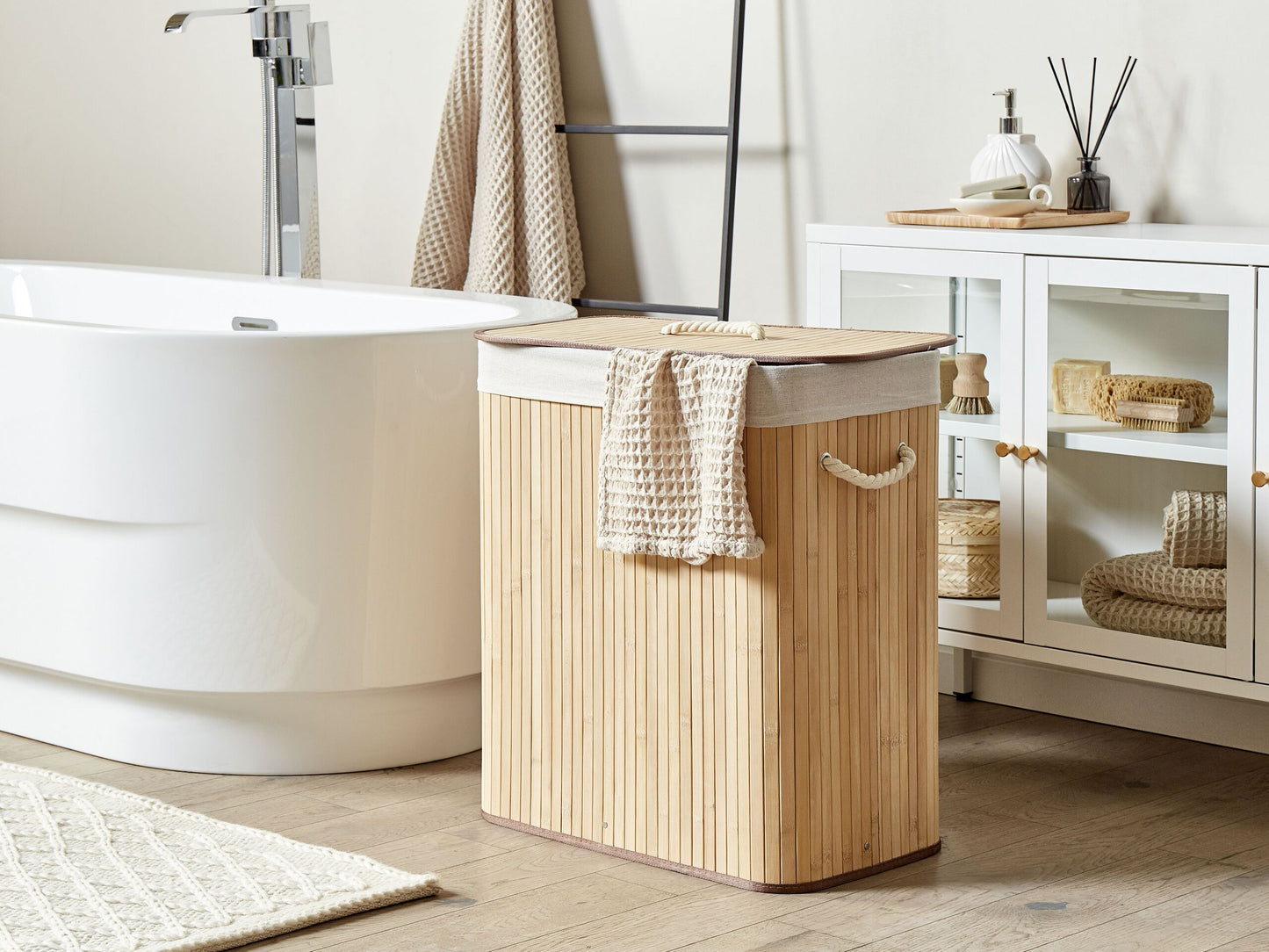 Korb mit Deckel Bambusholz hellbraun rechteckig KANDY