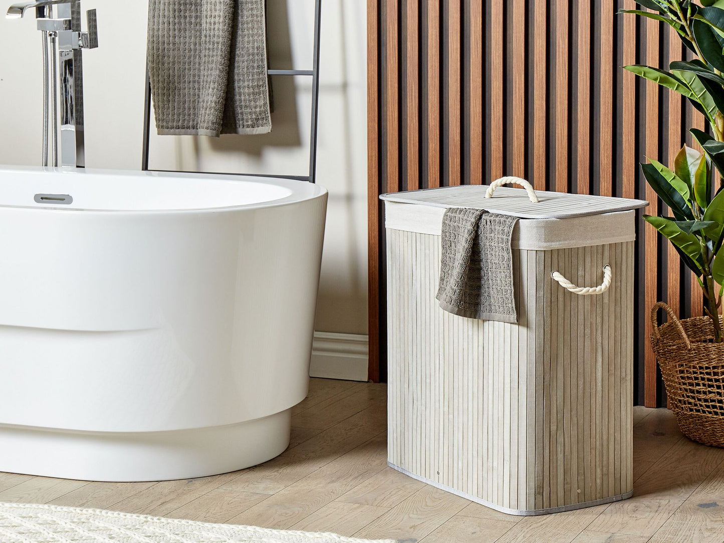 Korb mit Deckel Bambusholz hellgrau rechteckig KANDY