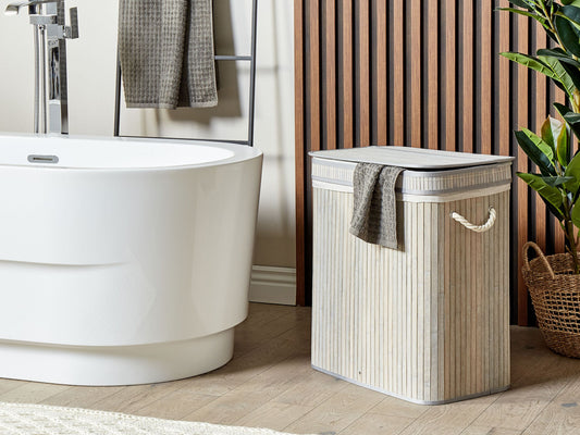 Korb mit Deckel Bambusholz hellgrau rechteckig KALTHOTA