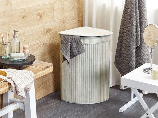 Korb mit Deckel Bambusholz hellgrau eckig BADULLA