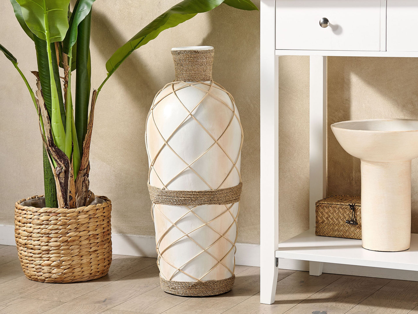 Terrakotta Dekovase 62 cm Beige Weiss ROKAN