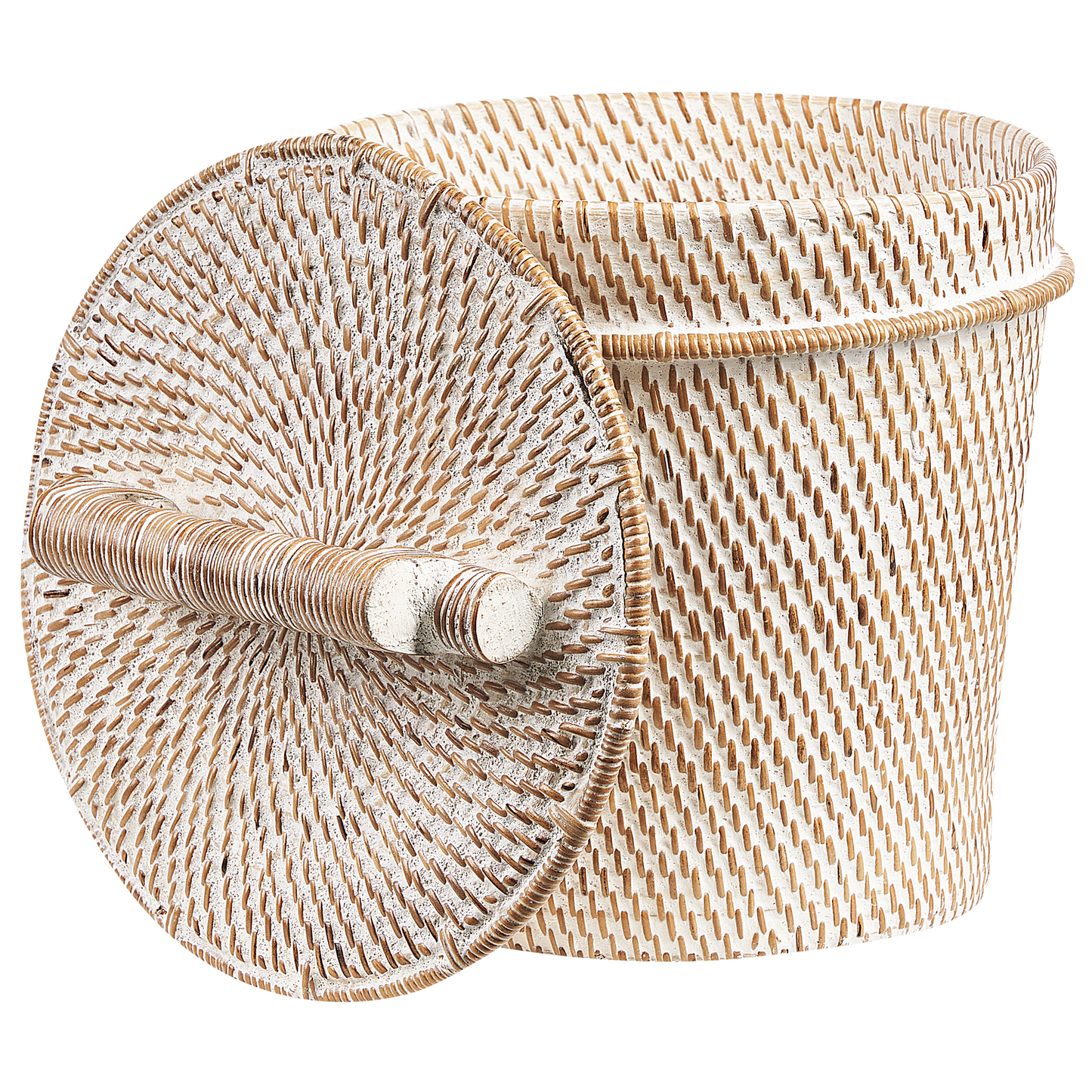 Korb mit Deckel Rattan weiss ⌀ 22 cm BARUMUN