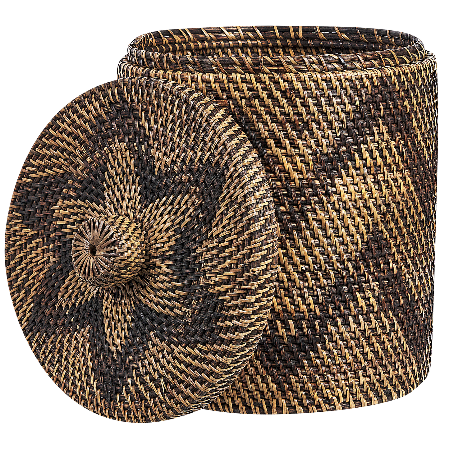 Korb mit Deckel Rattan naturfarben ⌀ 26 cm BOHOROK