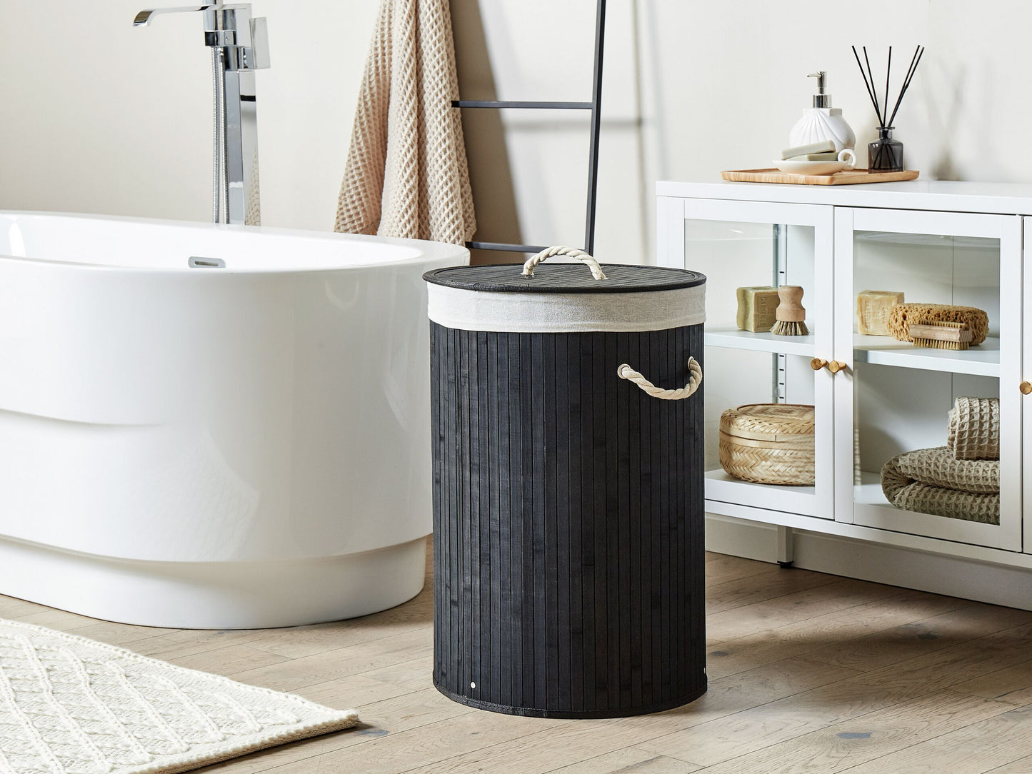 Korb mit Deckel Bambusholz schwarz rund SANNAR