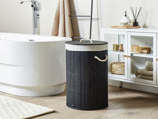 Korb mit Deckel Bambusholz schwarz rund SANNAR