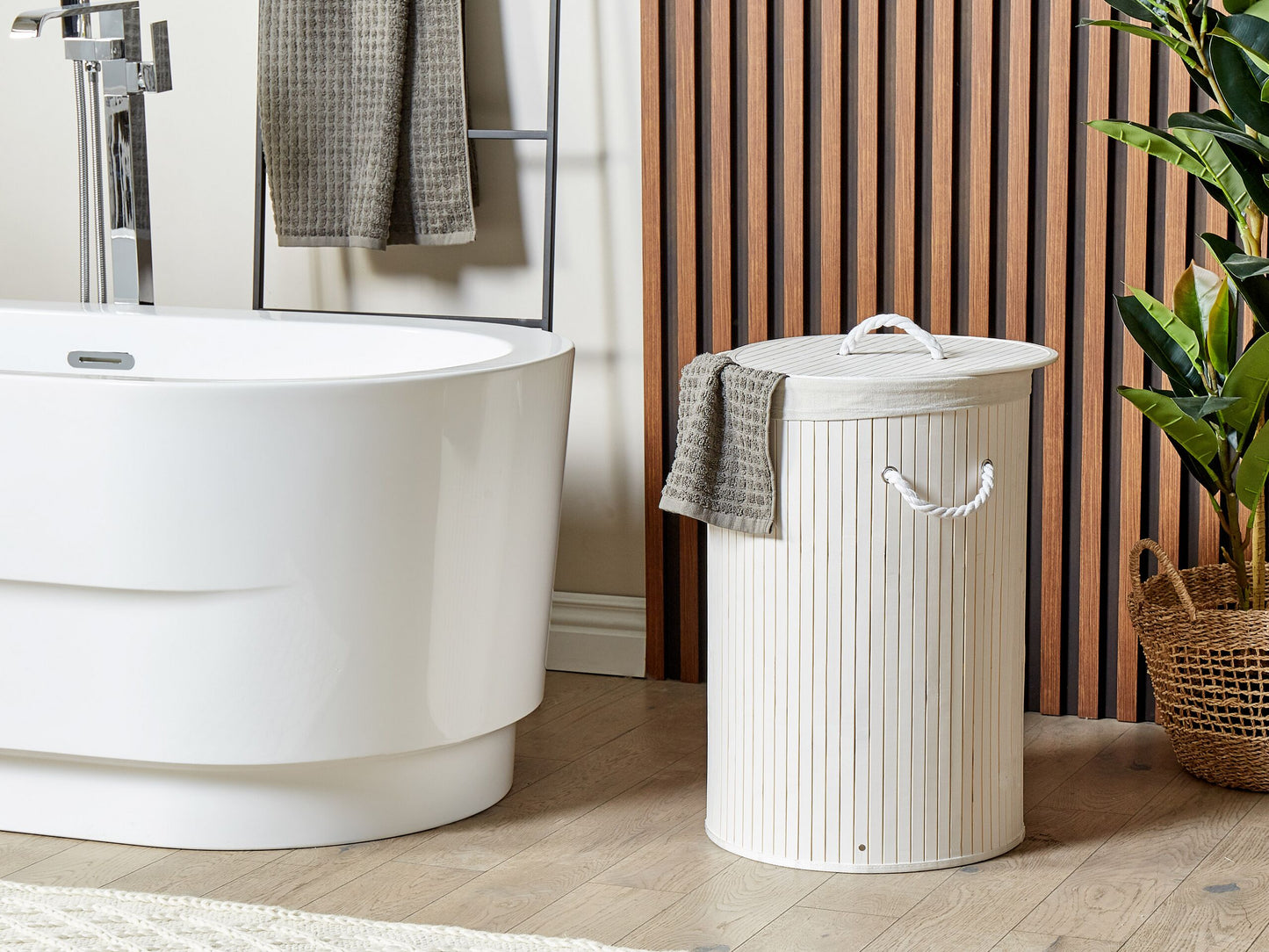 Korb mit Deckel Bambusholz weiss rund SANNAR