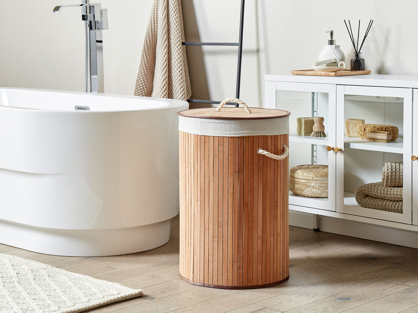 Korb mit Deckel Bambusholz hellbraun rund SANNAR