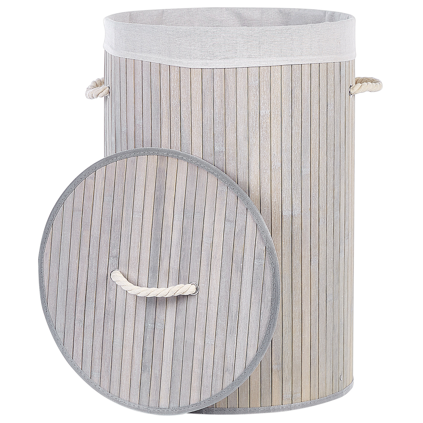 Korb mit Deckel Bambusholz hellgrau rund SANNAR