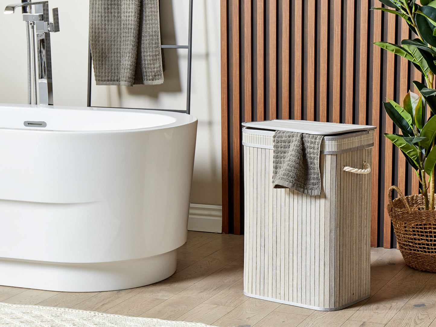 Korb mit Deckel Bambusholz hellgrau rechteckig KALUTARA