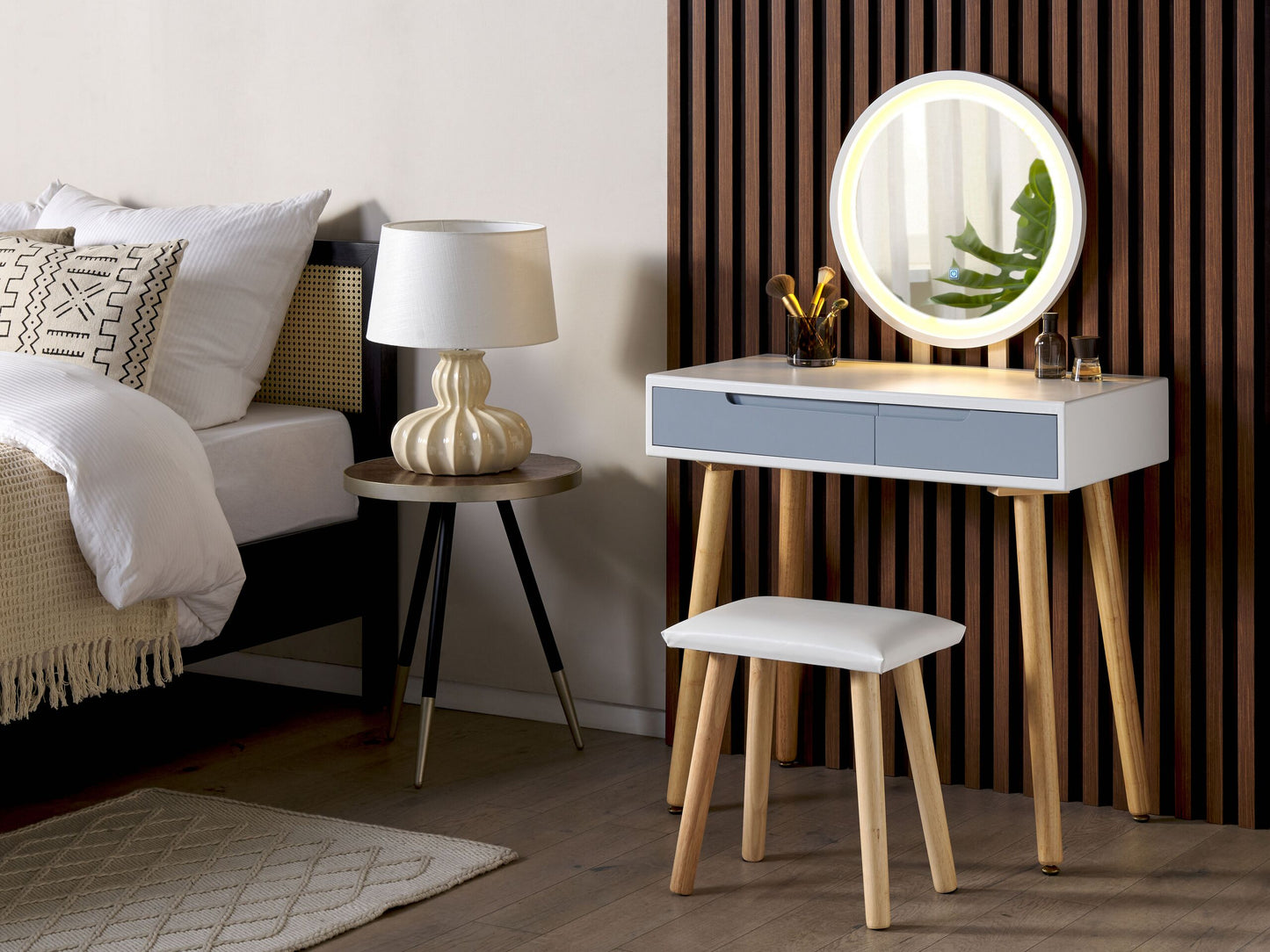 Schminktisch mit Spiegel und Hocker JOSSELIN LED Weiss