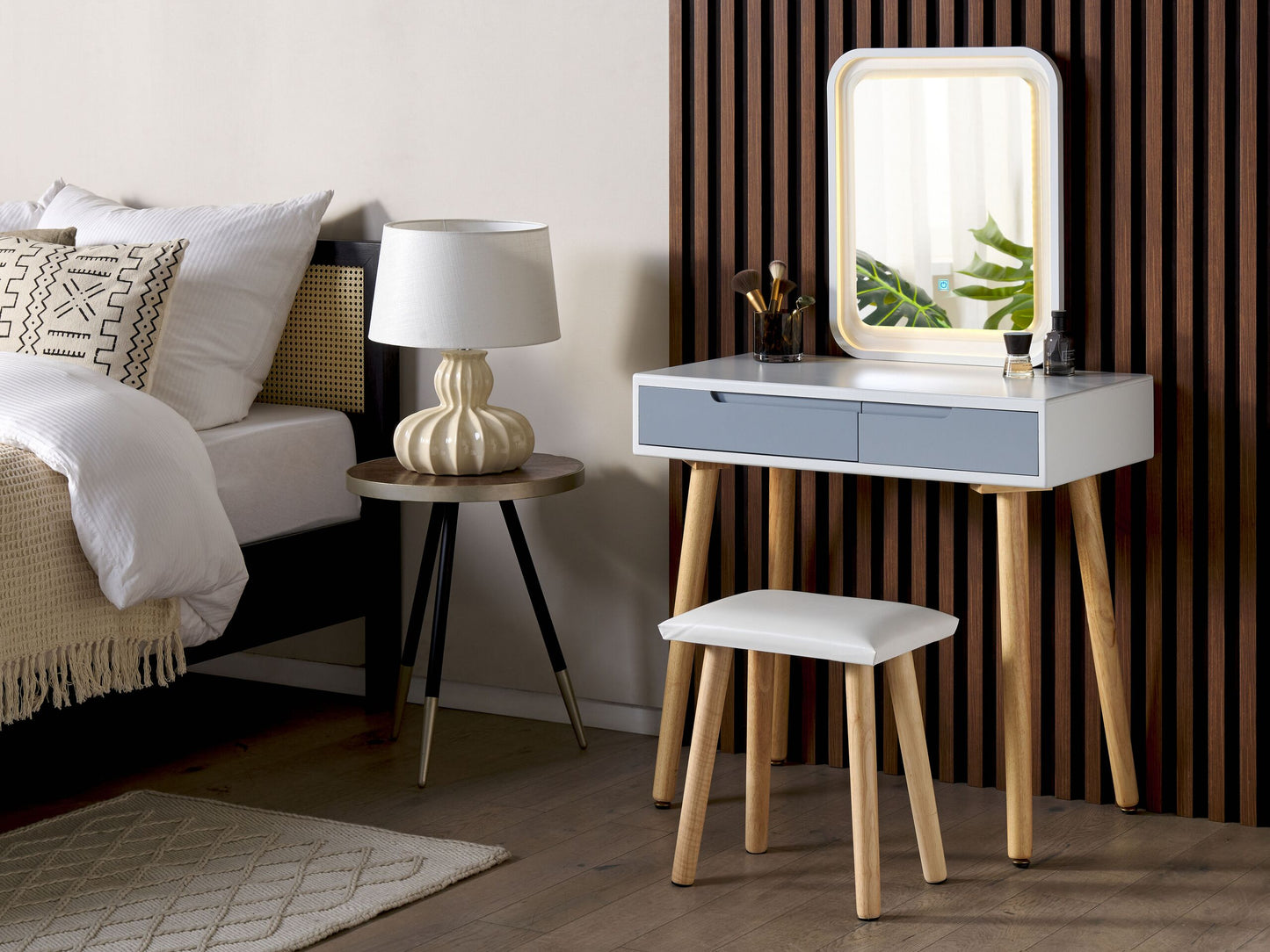 Schminktisch mit Spiegel und Hocker DIEPPE LED Weiss