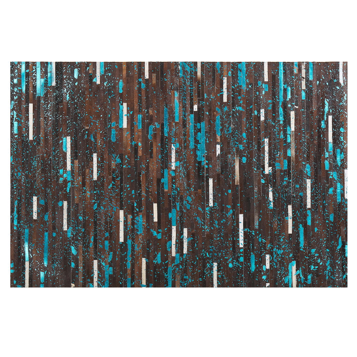 Teppich Kuhfell braun / blau 140 x 200 cm Patchwork Kurzflor KISIR