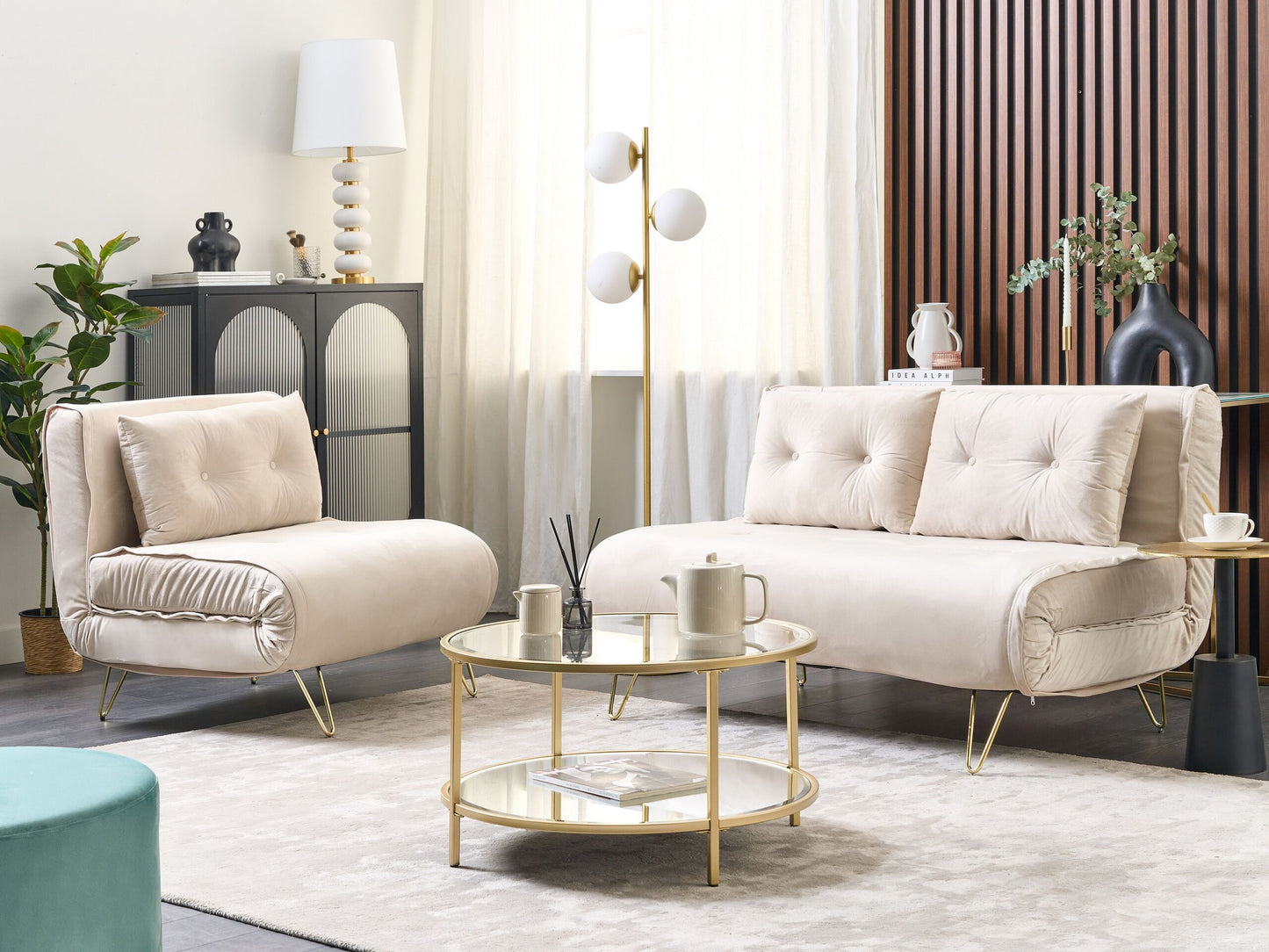 Sofa Set Samtstoff hellbeige 3-Sitzer VESTFOLD