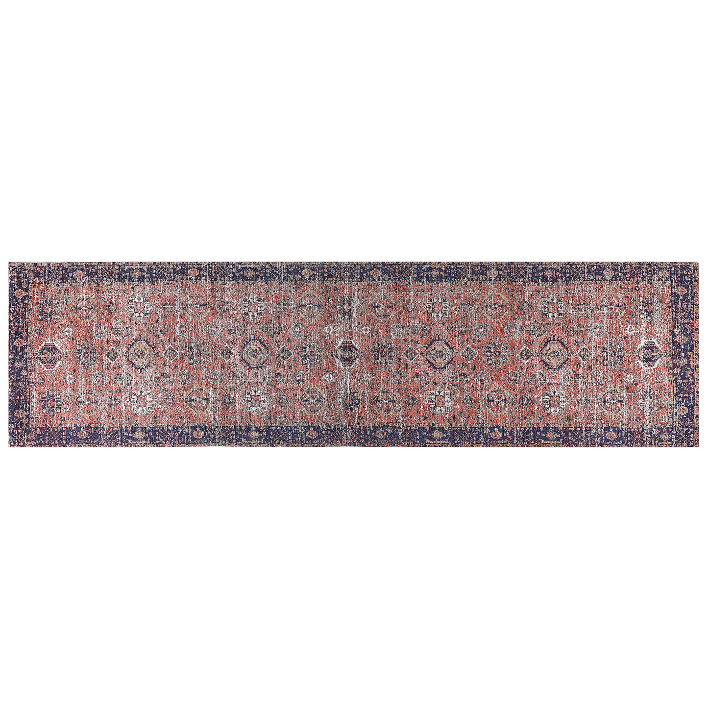 Teppich Baumwolle blau / rot 80 x 300 cm orientalisches Muster Kurzflor KURIN
