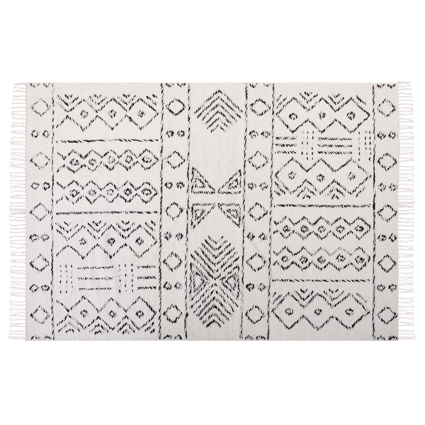 Teppich Wolle weiss / schwarz geometrisches Muster 140 x 200 cm Kurzflor ALKENT