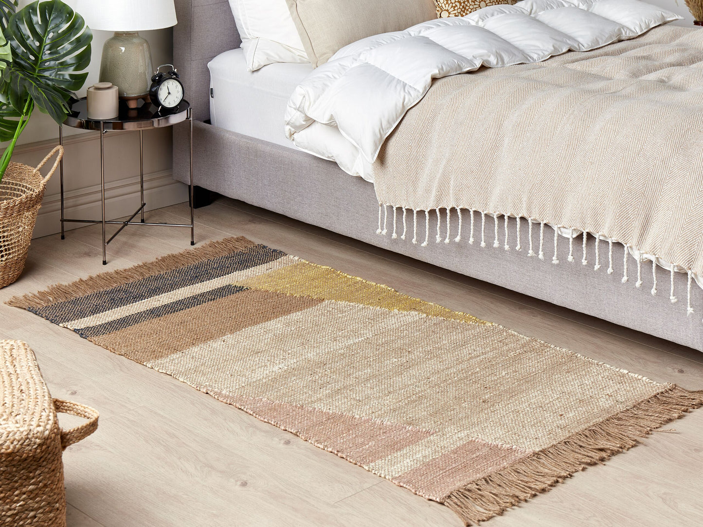 Teppich Jute braun 80 x 150 cm geometrisches Muster Kurzflor SAMLAR