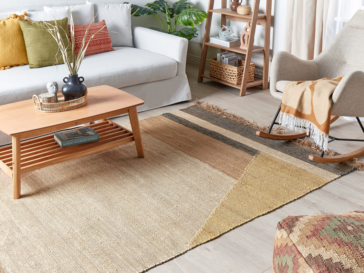 Teppich Jute braun 140 x 200 cm geometrisches Muster Kurzflor SAMLAR