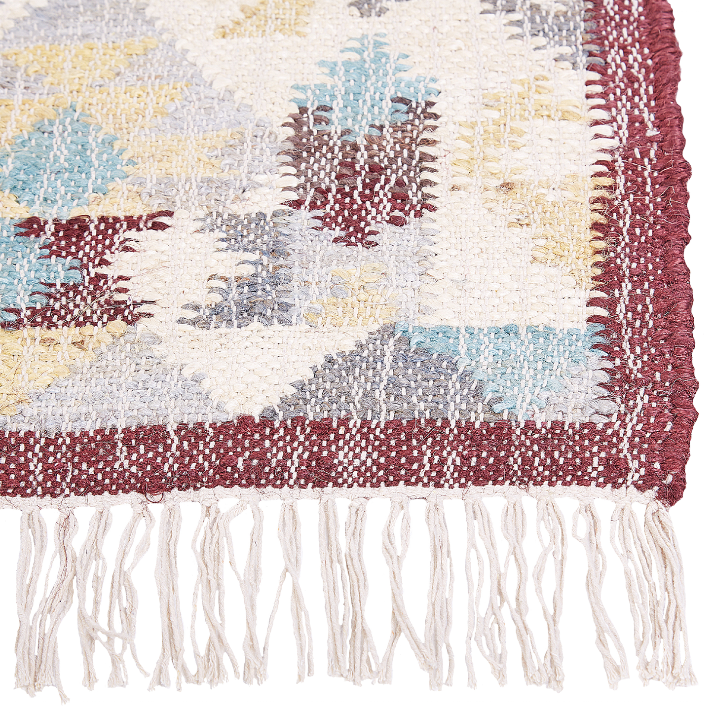 Teppich Jute mehrfarbig 140 x 200 cm geometrisches Muster Kurzflor FENER