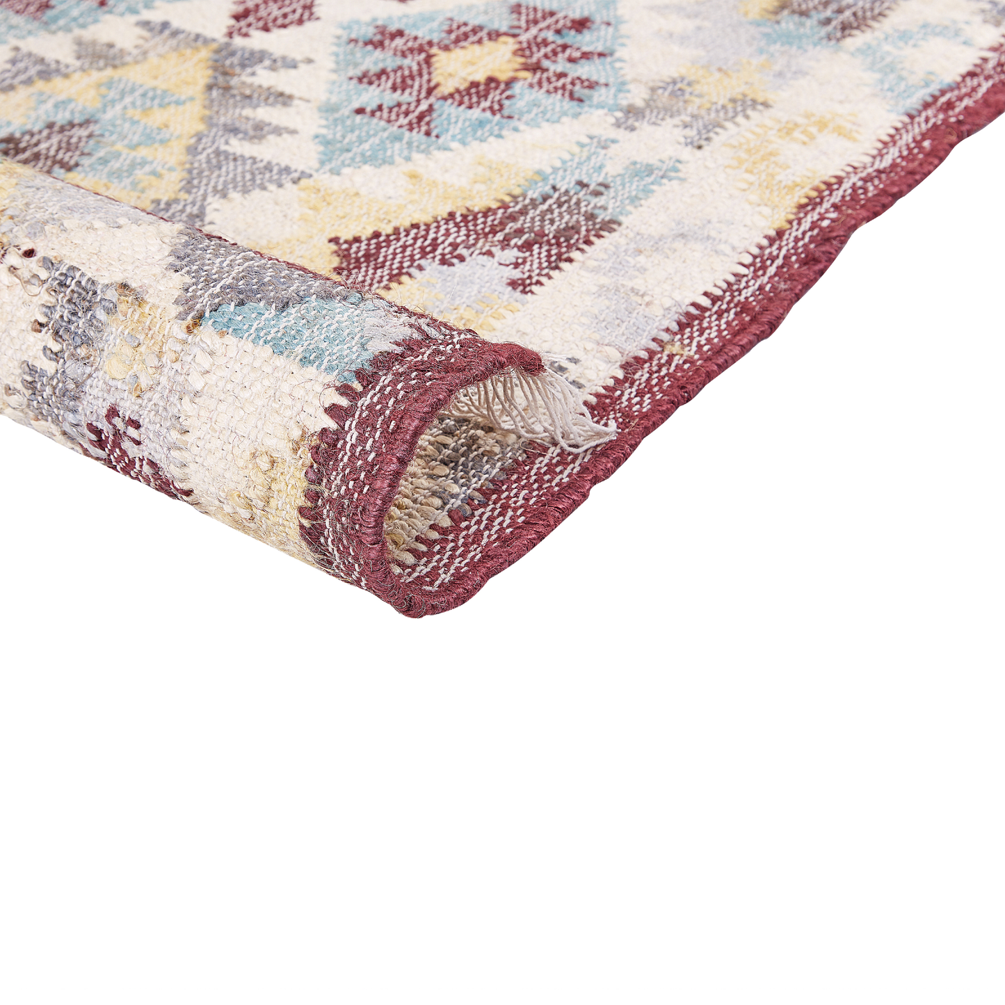 Teppich Jute mehrfarbig 140 x 200 cm geometrisches Muster Kurzflor FENER
