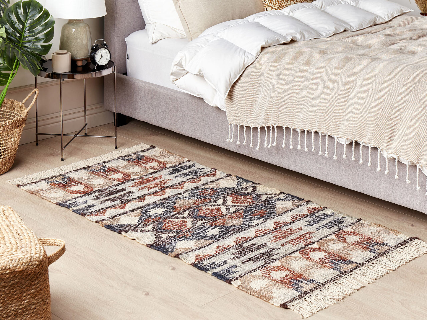 Teppich Jute mehrfarbig 80 x 150 cm geometrisches Muster Kurzflor KALFA