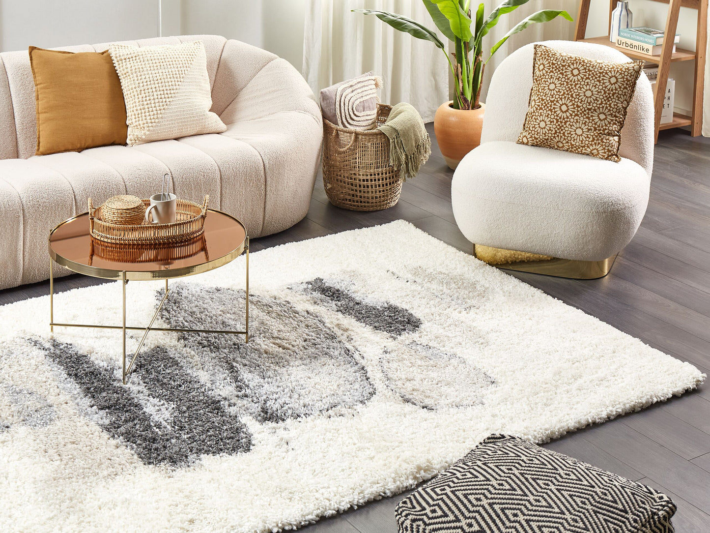 Teppich weiss / grau 160 x 230 cm abstraktes Muster Shaggy MASIS