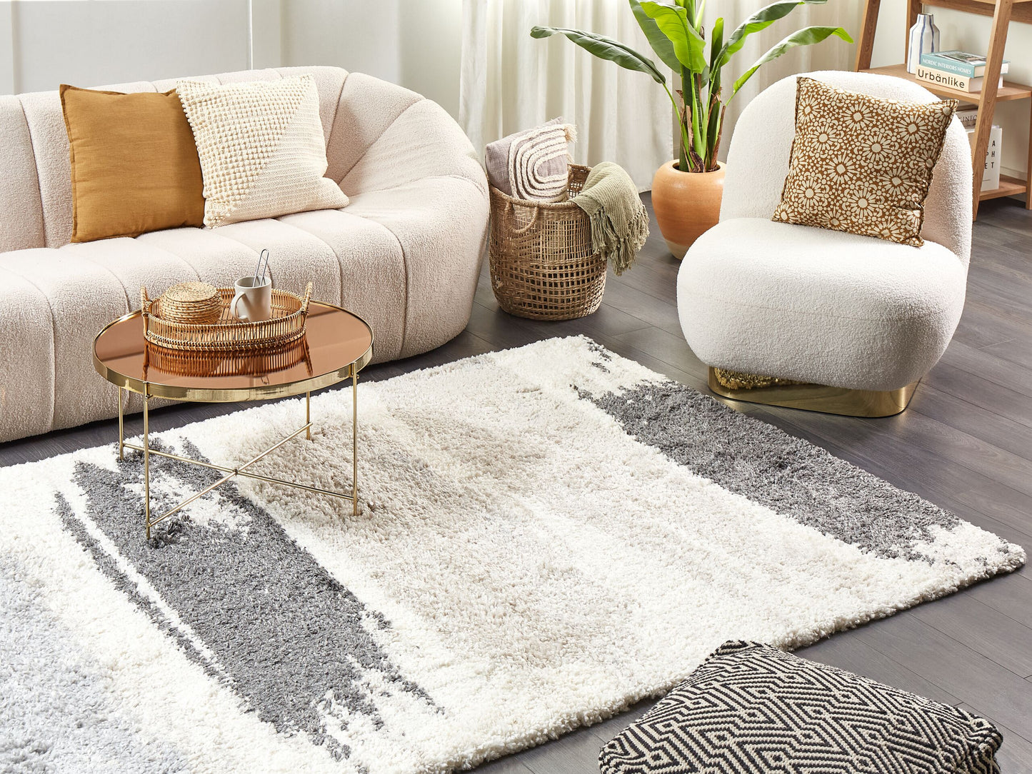 Teppich weiss / grau 160 x 230 cm abstarktes Muster Shaggy MARTUNI