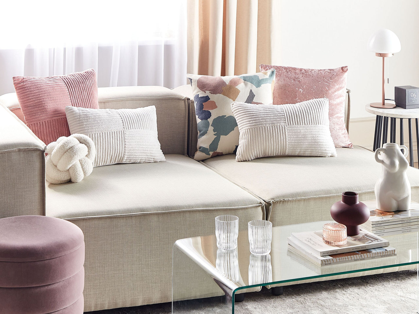 Dekokissen 2er Set MILLET Cord 30 x 50 cm Cremeweiss Geometrisches Muster