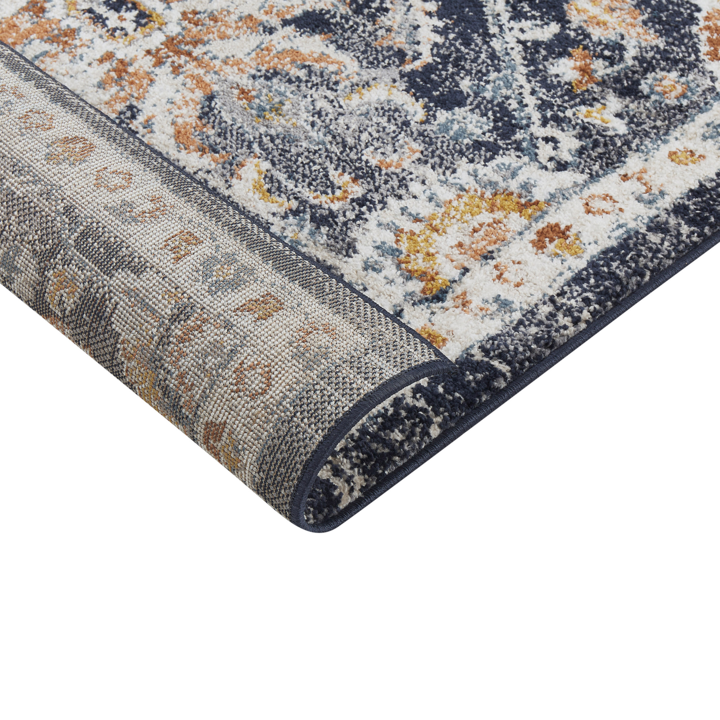 Teppich dunkelblau / beige 200 x 300 cm orientalisches Muster Kurzflor MALISHKA