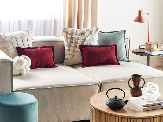 Dekokissen 2er Set ZINNIA Cord 47 x 27 cm Burgunderrot Ohne Muster