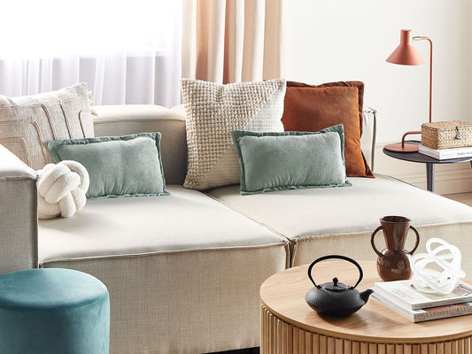 Dekokissen 2er Set ZINNIA Cord 47 x 27 cm Hellgrün Ohne Muster