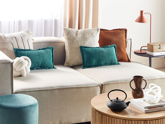 Dekokissen 2er Set ZINNIA Cord 47 x 27 cm Blaugrün Ohne Muster