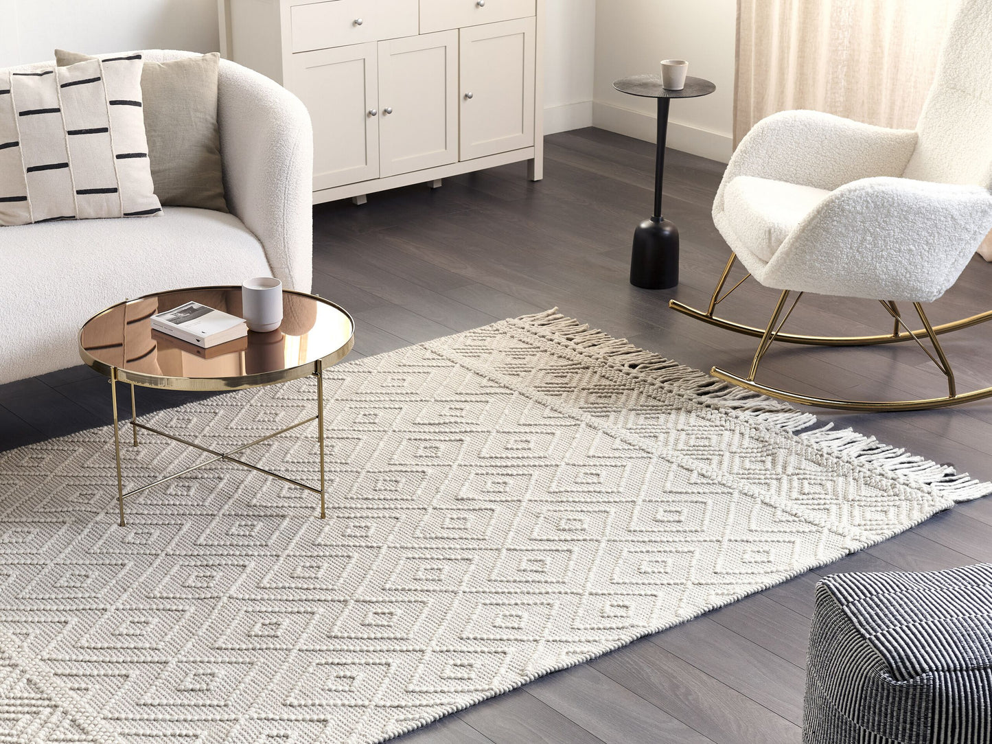 Teppich Wolle beige 160 x 230 cm geometrisches Muster DARENDE