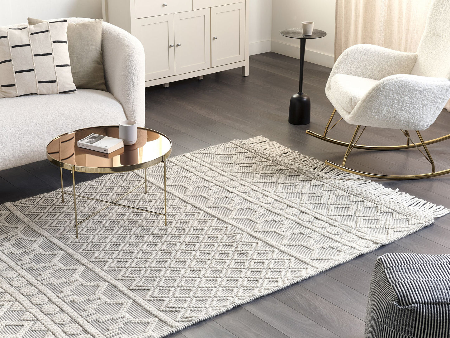 Teppich Wolle beige / grau 160 x 230 cm geometrisches Muster SOLHAN