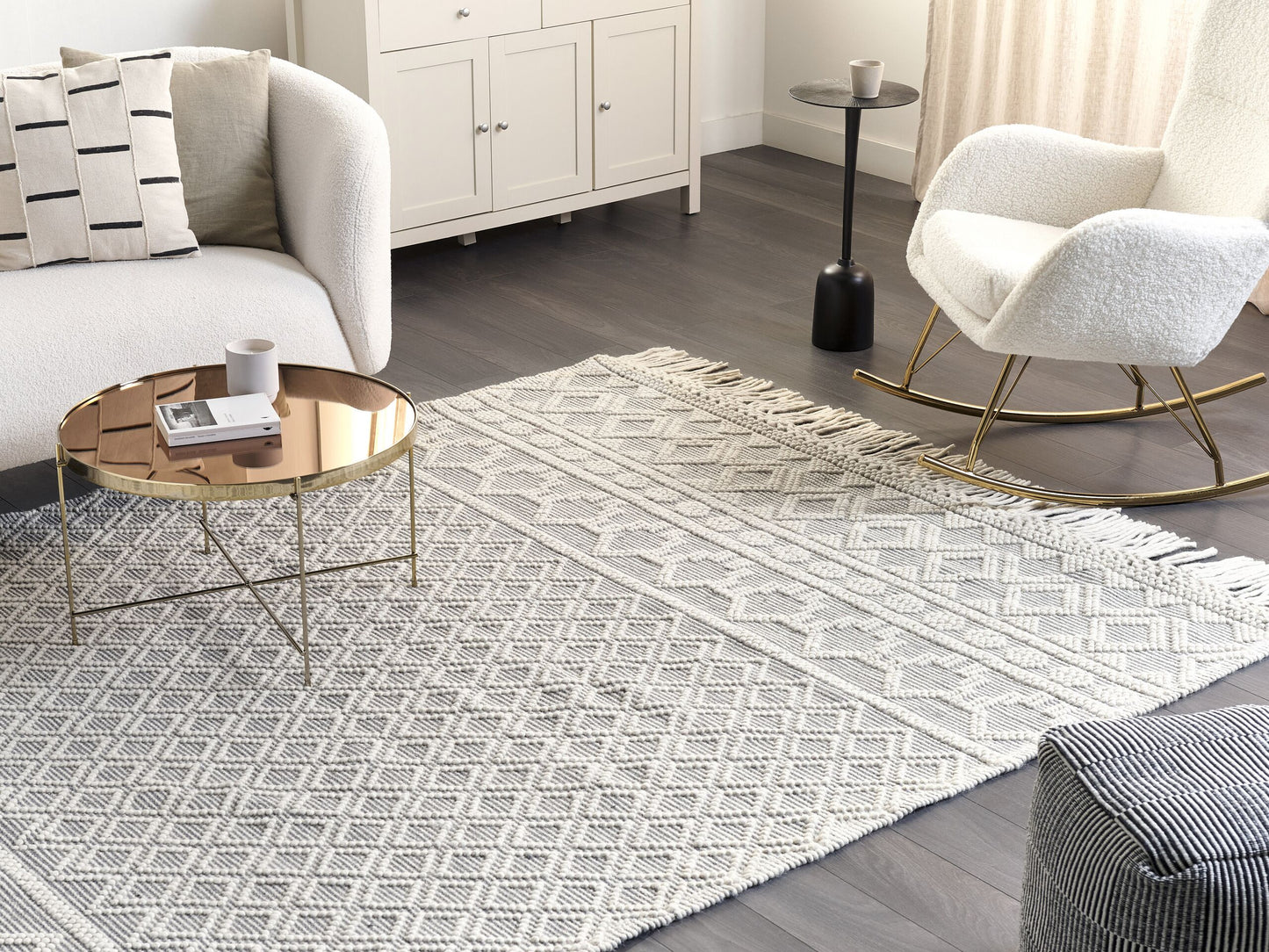Teppich Wolle beige / grau 200 x 300 cm geometrisches Muster SOLHAN