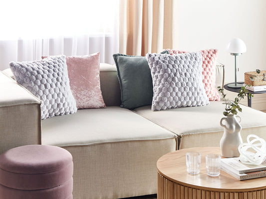 Dekokissen 2er Set PURSLANE Webpelz 43 x 43 cm Hellgrau Geometrisches Muster