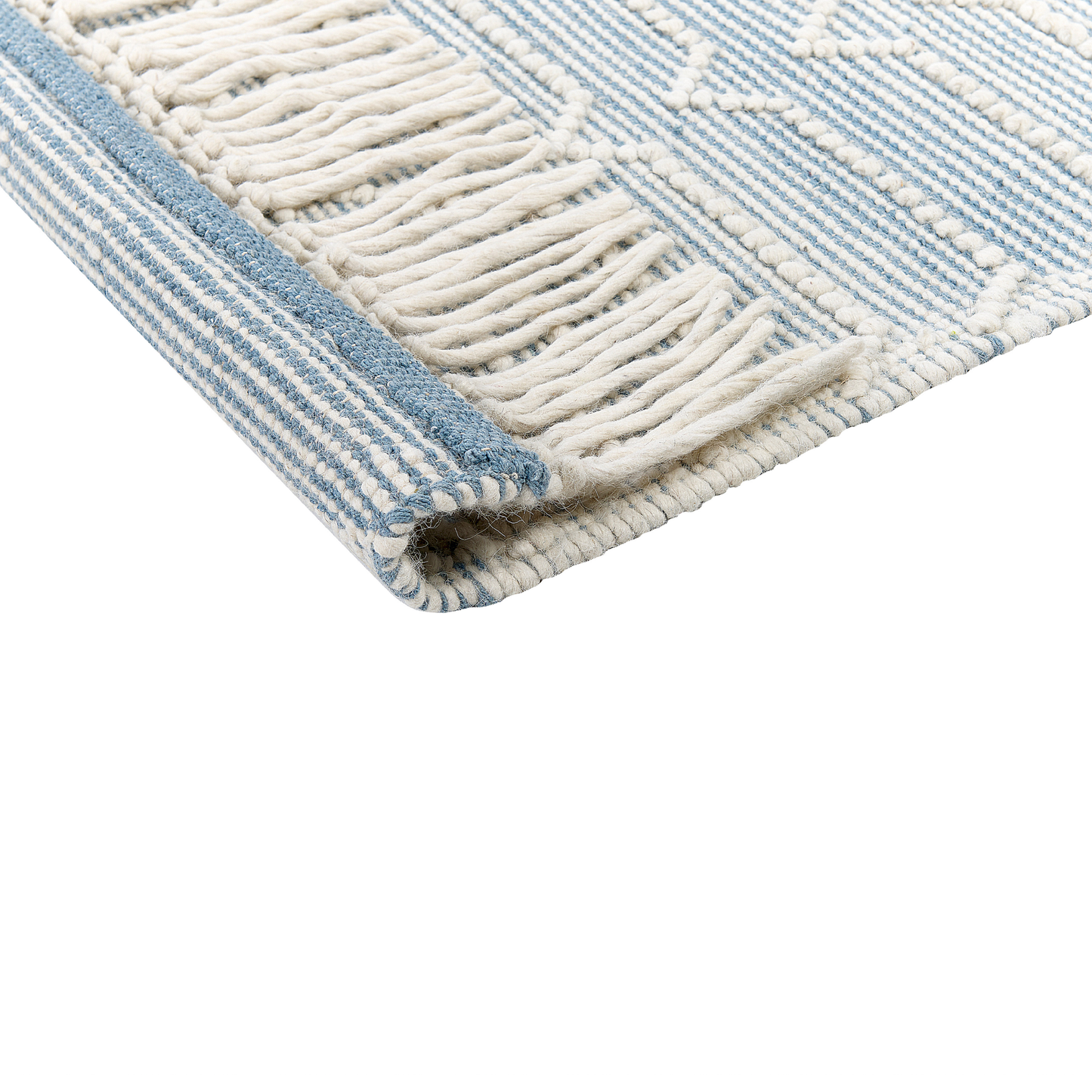 Teppich Wolle blau / weiss 160 x 230 cm Fransen Kurzflor ORHANELI