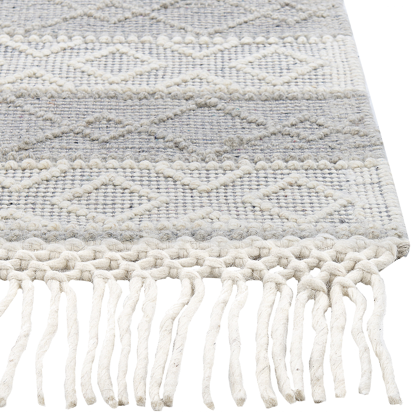 Teppich Wolle grau / weiss 160 x 230 cm Fransen Kurzflor TONYA