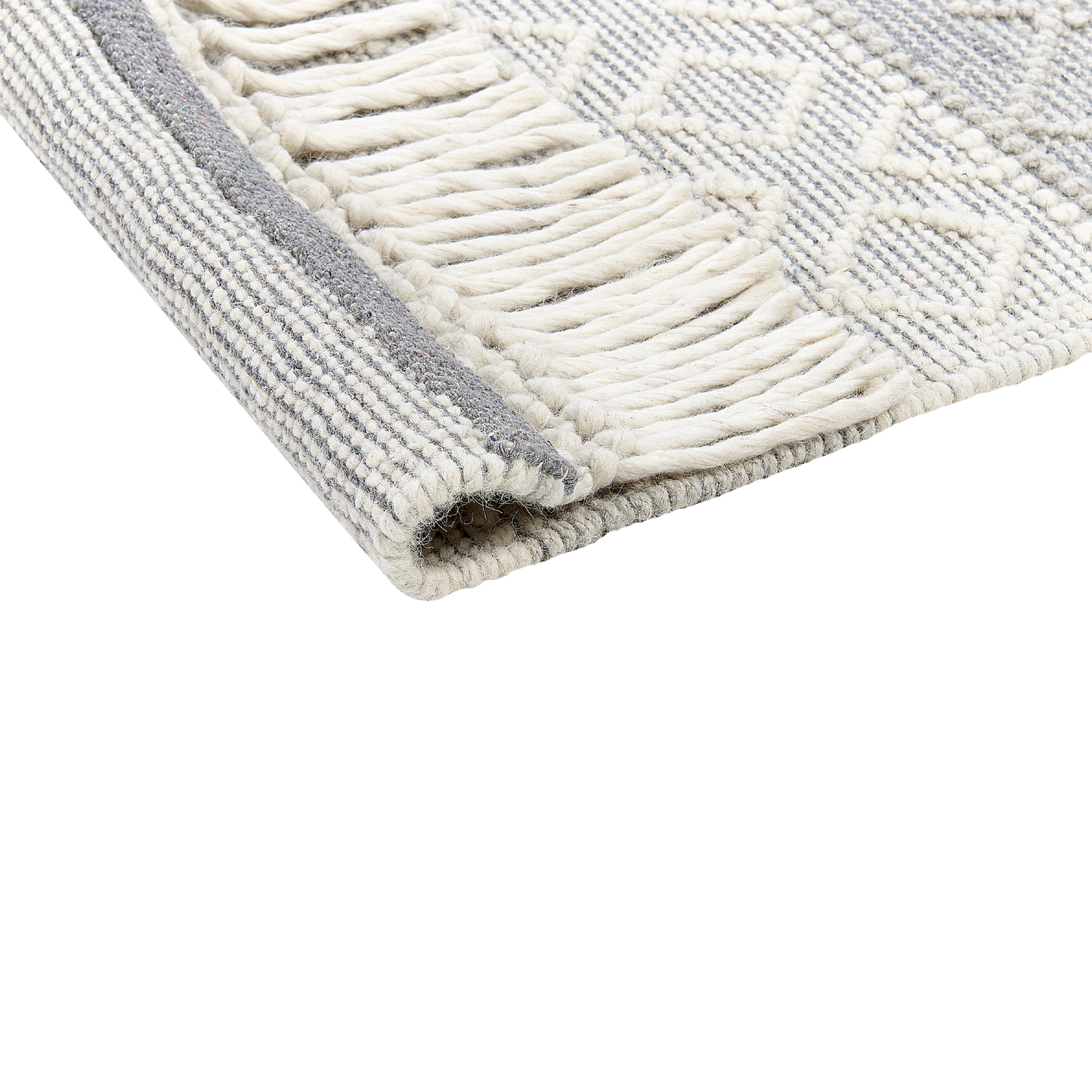 Teppich Wolle grau / weiss 160 x 230 cm Fransen Kurzflor TONYA