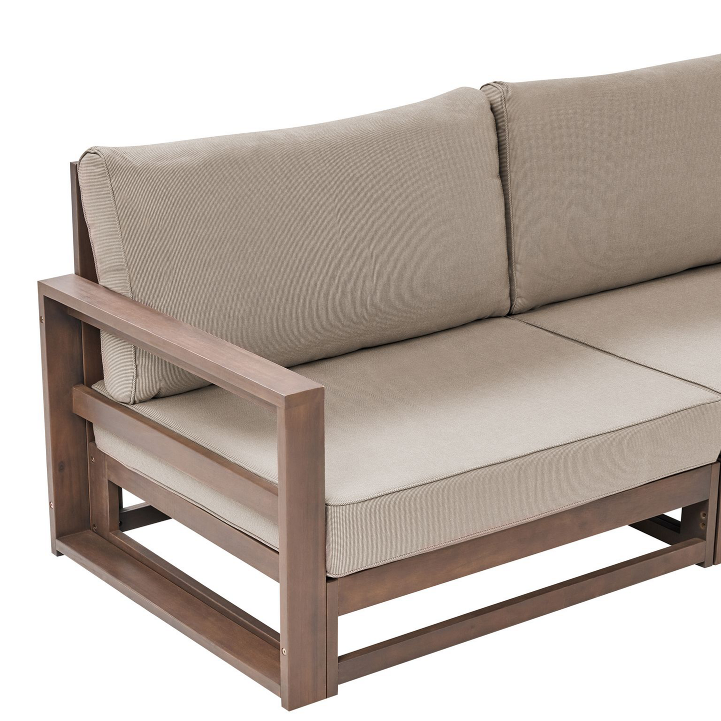 Lounge Set Akazienholz dunkelbraun 4-Sitzer rechtsseitig modular Auflagen taupe TIMOR II