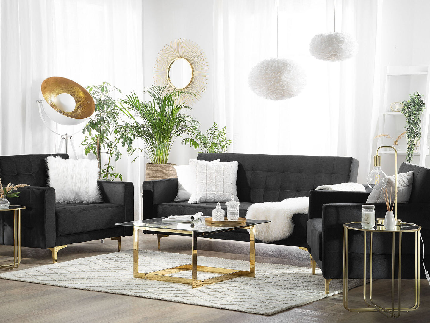 Sofa Set Samtstoff schwarz 5-Sitzer ABERDEEN
