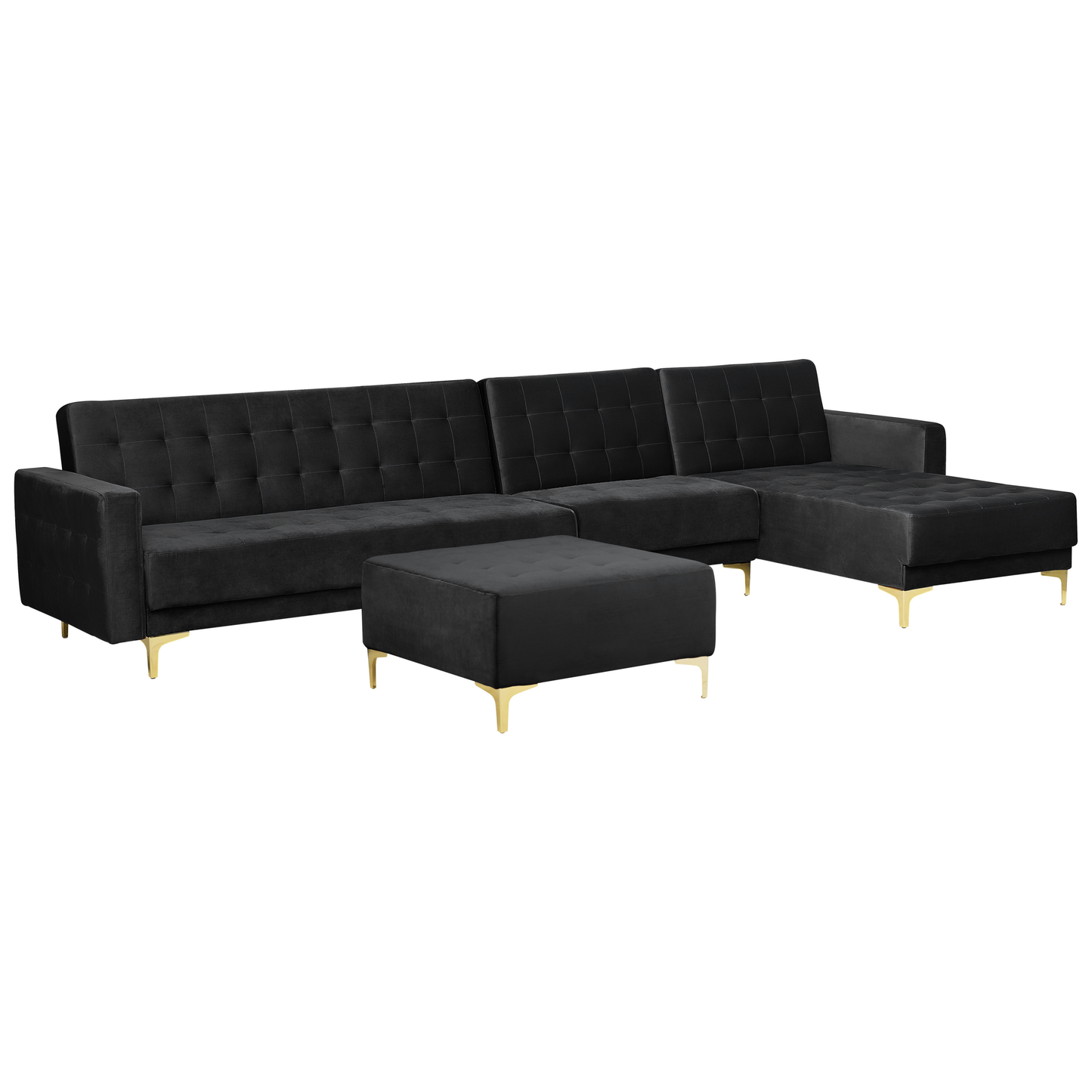 Modulsofa Samtstoff Schlaffunktion schwarz linksseitig Ottomane ABERDEEN