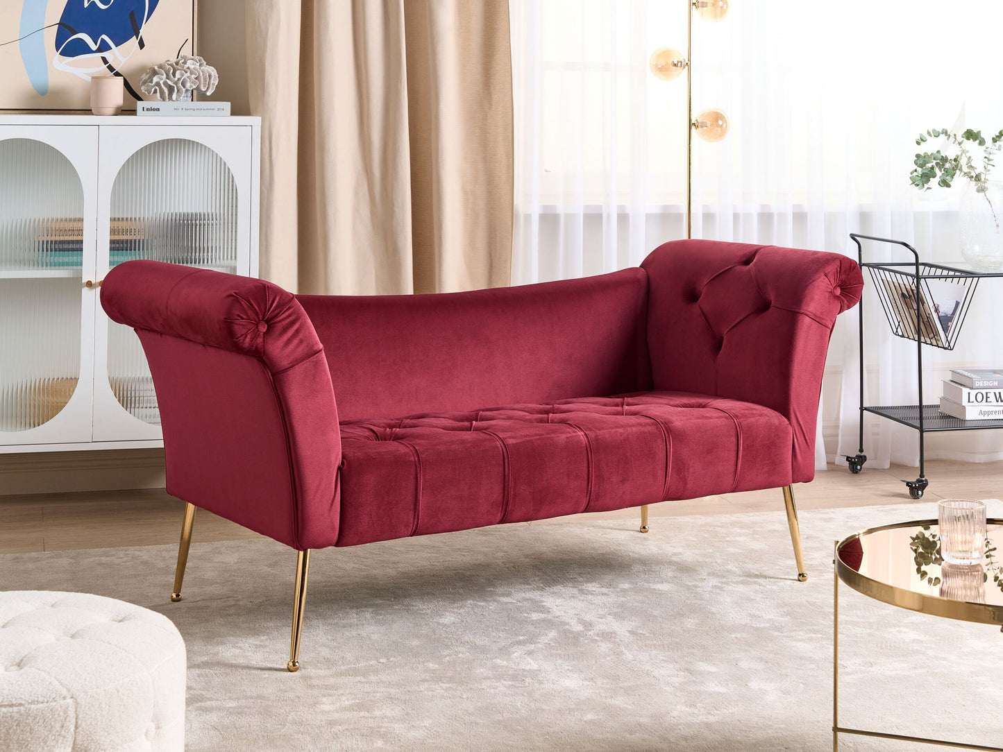 Chaiselongue Samtstoff dunkelrot / gold NANTILLY
