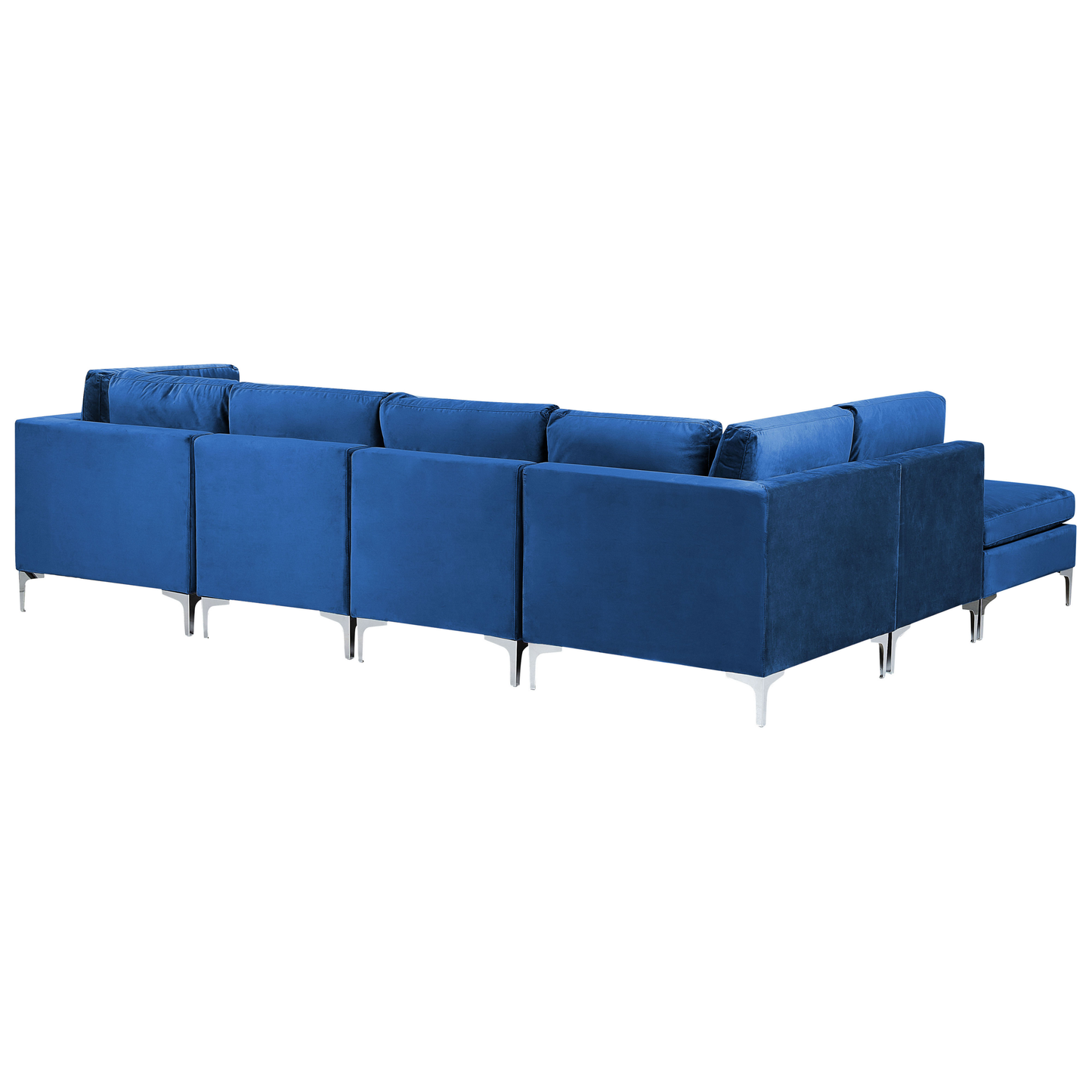 5-Sitzer Ecksofa Samtstoff marineblau rechtsseitig mit Ottomane EVJA