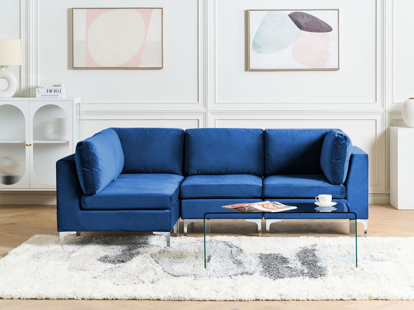 4-Sitzer Ecksofa Samtstoff marineblau rechtsseitig EVJA