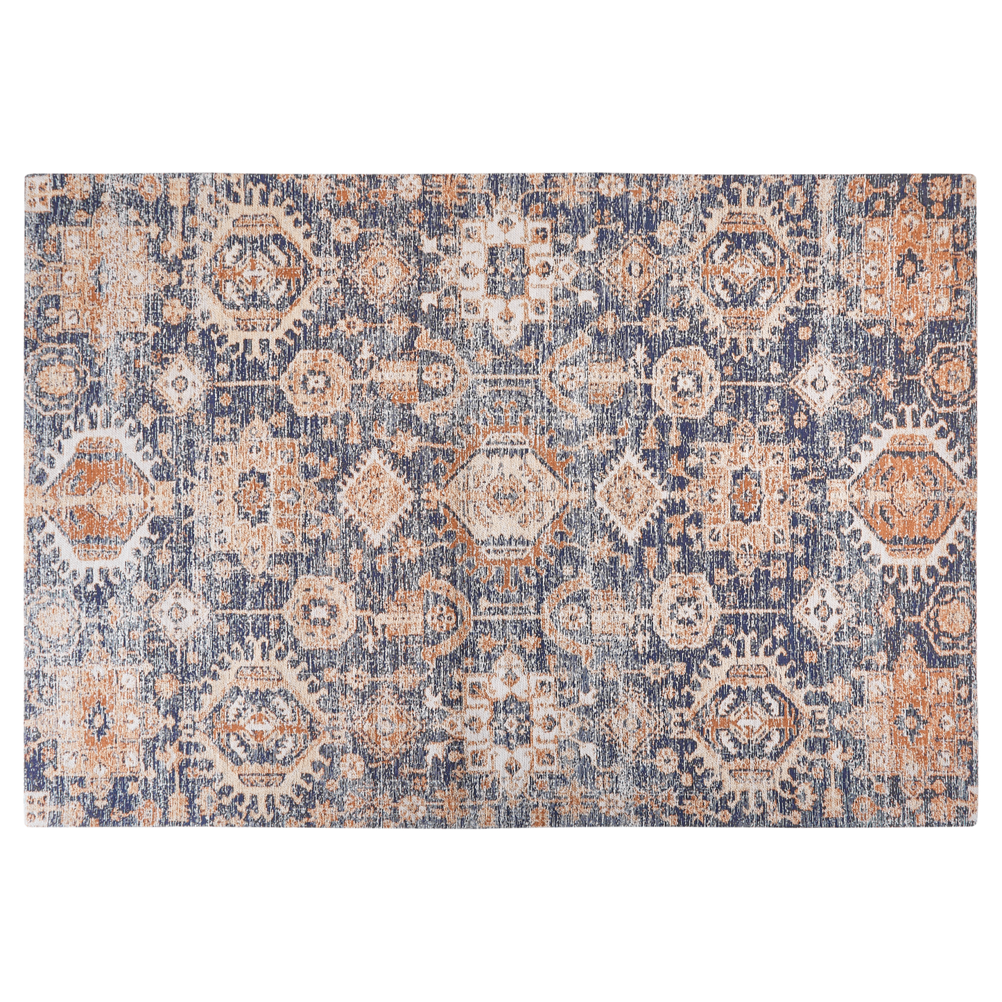 Teppich Baumwolle blau / rot 140 x 200 cm orientalisches Muster Kurzflor KURIN