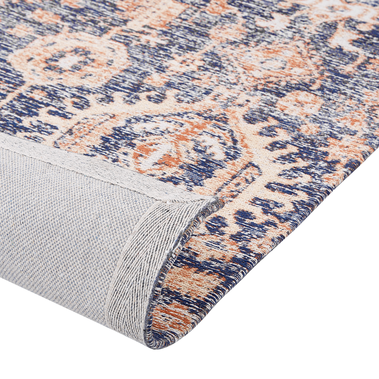 Teppich Baumwolle blau / rot 140 x 200 cm orientalisches Muster Kurzflor KURIN