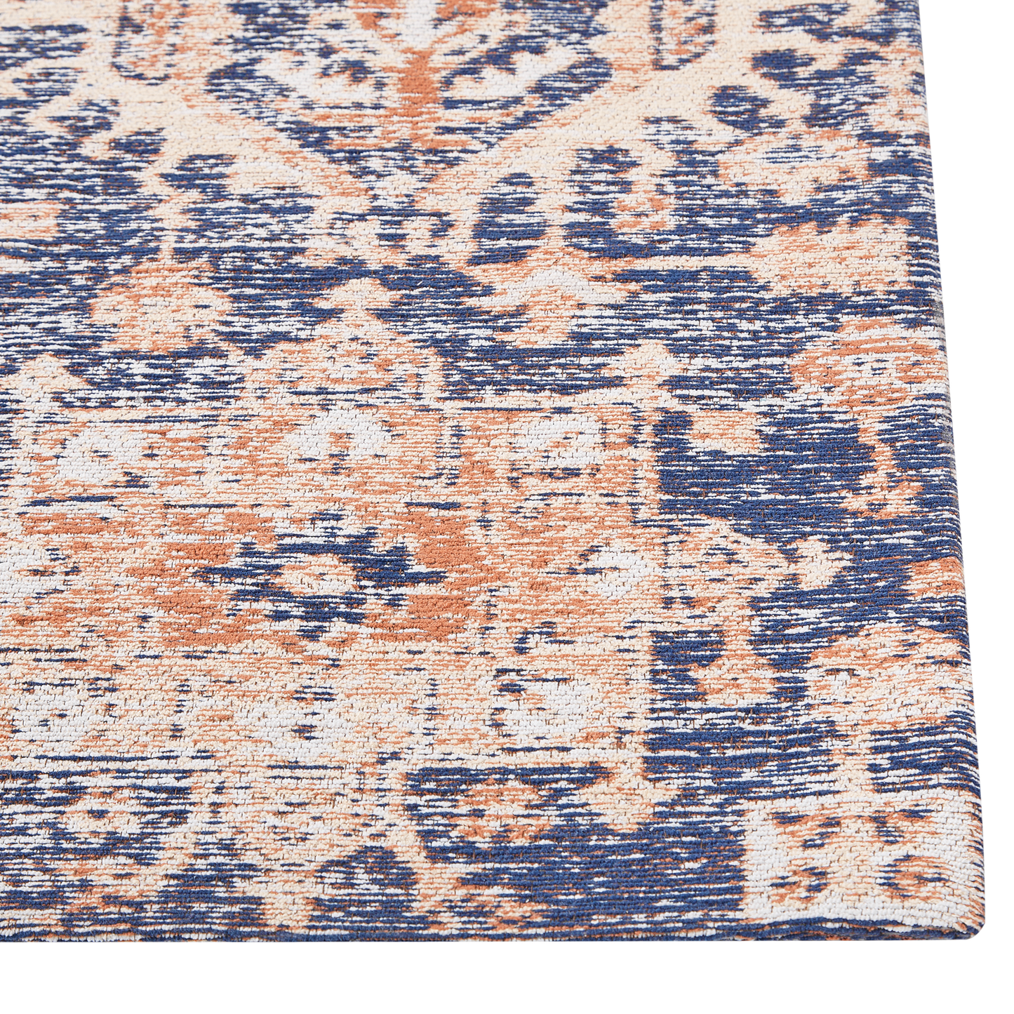 Teppich Baumwolle blau / rot 140 x 200 cm orientalisches Muster Kurzflor KURIN