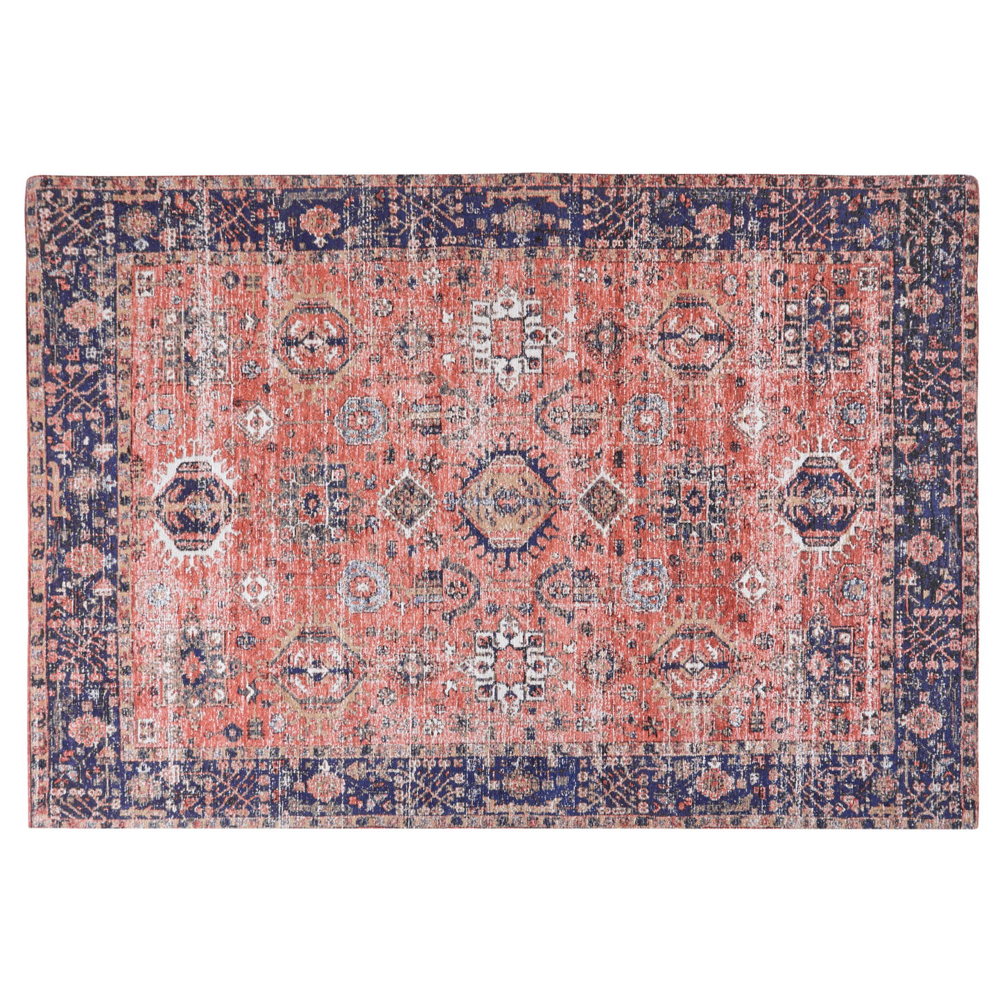 Teppich Baumwolle rot / blau 140 x 200 cm orientalisches Muster Kurzflor KURIN