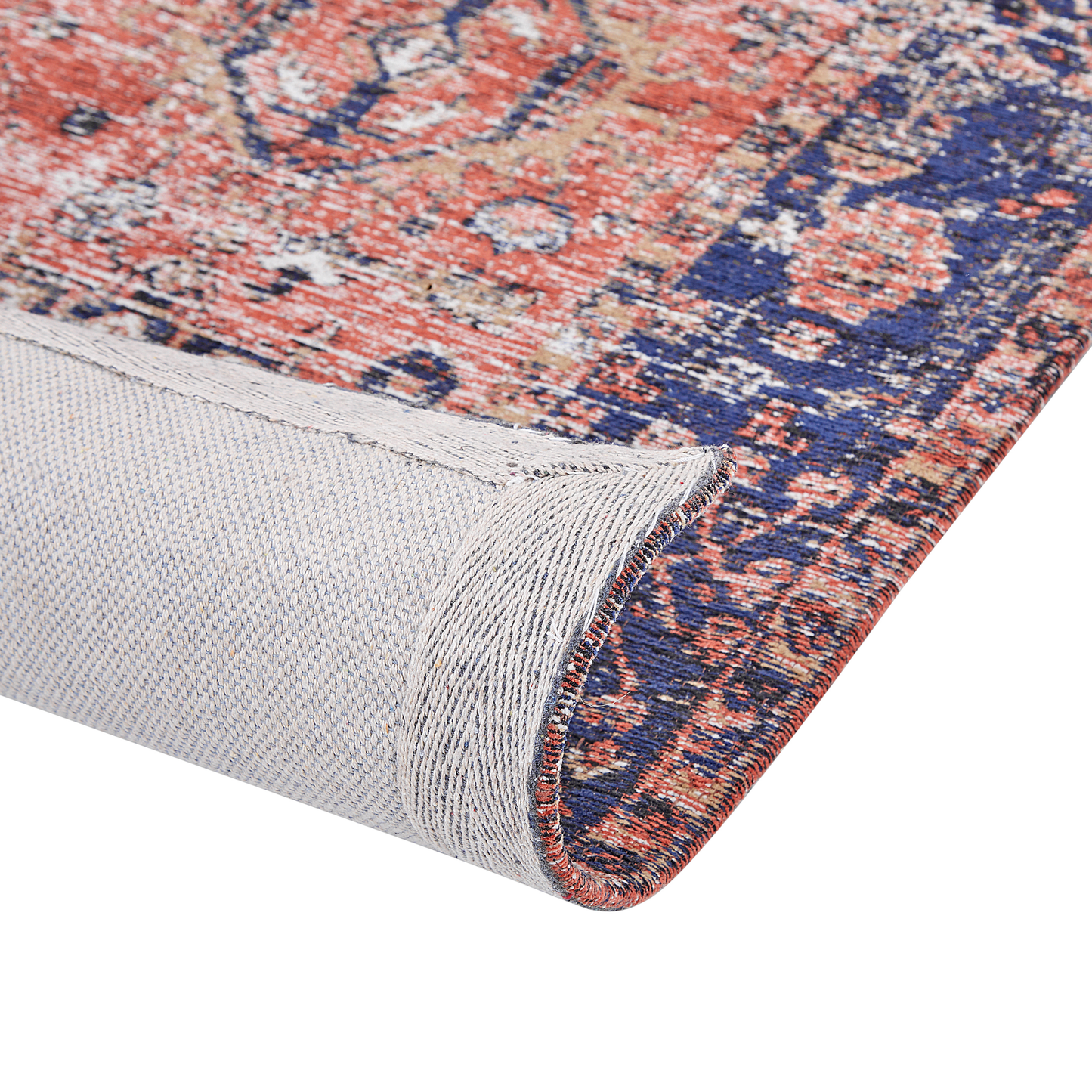 Teppich Baumwolle rot / blau 140 x 200 cm orientalisches Muster Kurzflor KURIN