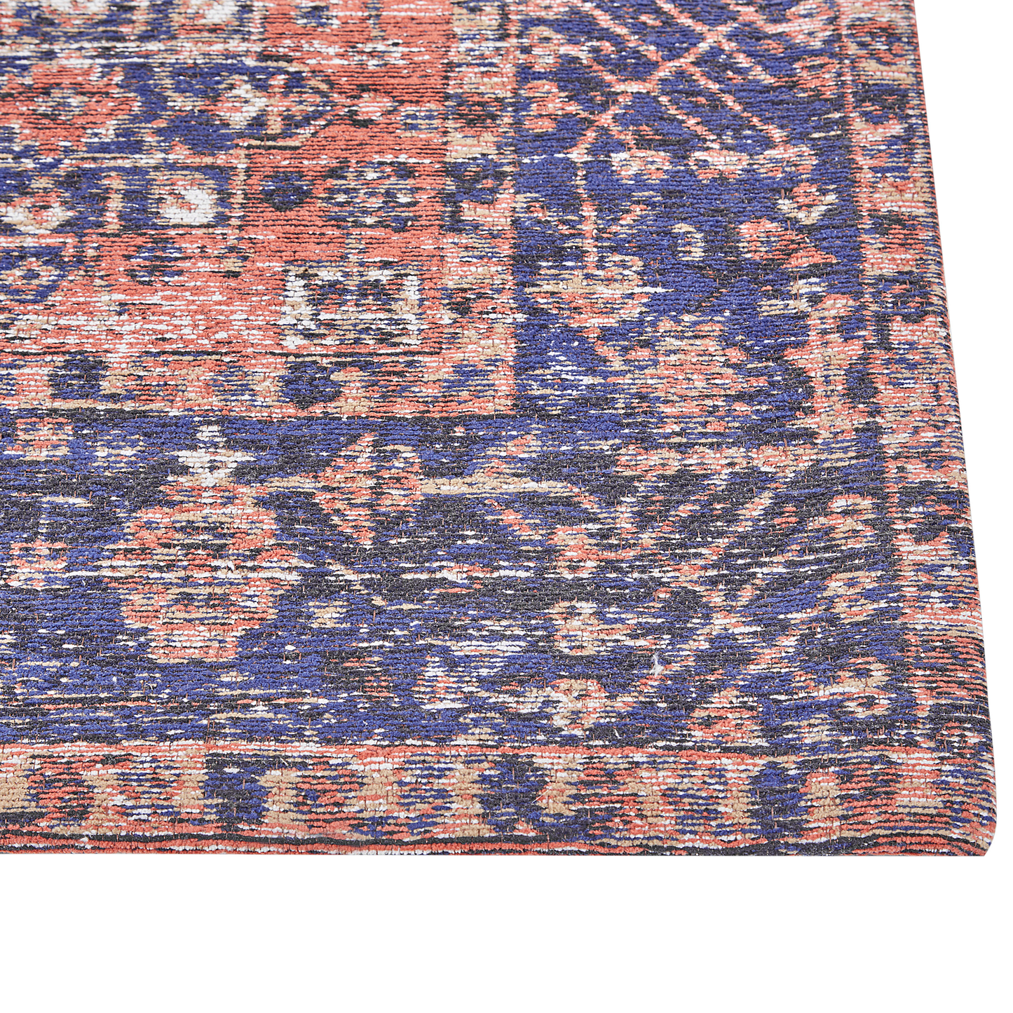 Teppich Baumwolle rot / blau 140 x 200 cm orientalisches Muster Kurzflor KURIN